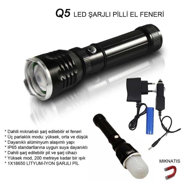 Flaşörlü Uzun Mesafeli Şarjlı Pilli Mıknatıslı El Feneri  Wt-282