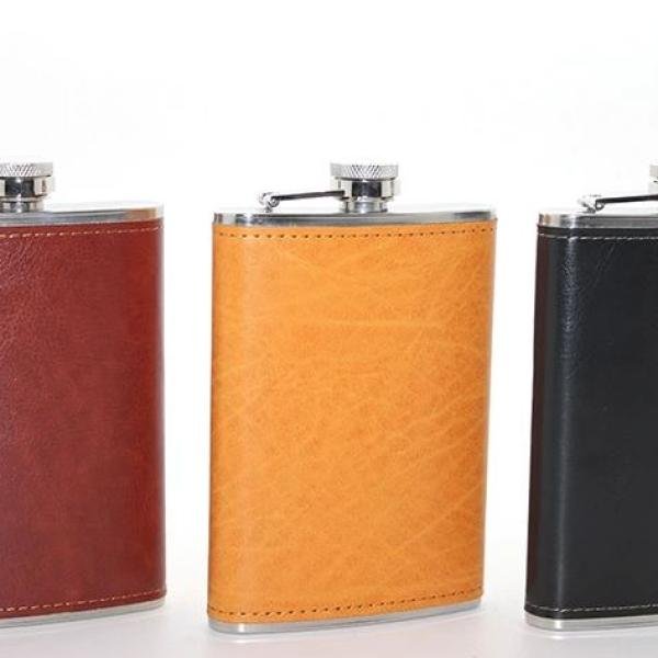 Paslanmaz Çelik Tekli 9 Oz Derili Matara  Alk2662