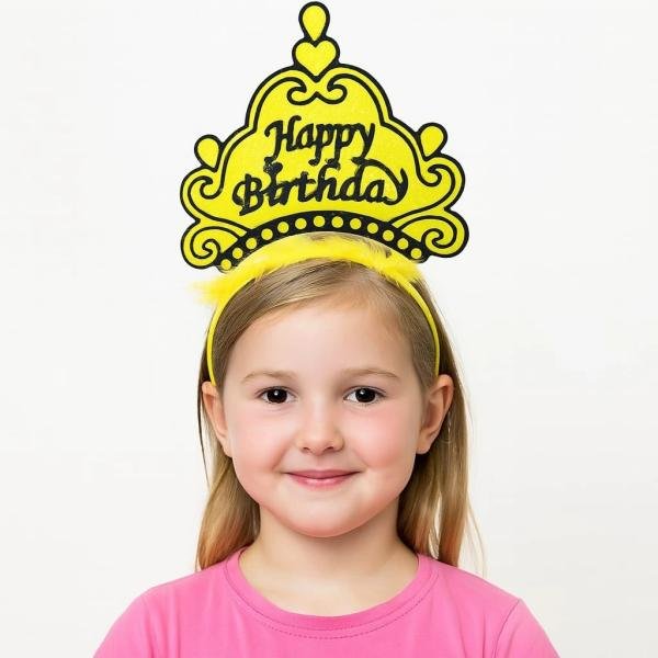 Sarı Happy Birthday Prenses Tacı – Doğum Günü Taç Aksesuarı