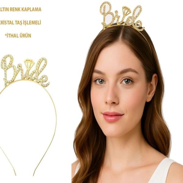 Altın Renkli Taşlı “bride” Gelin Tacı – El Yazısı Yazı Tipiyle