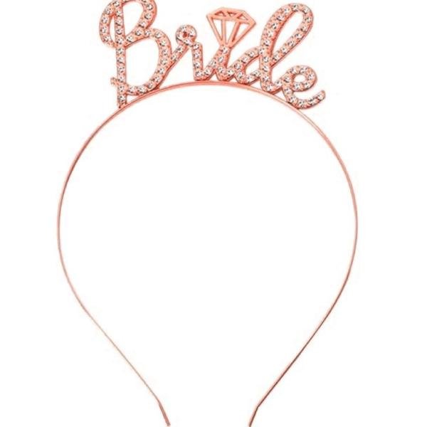 Rose Gold Renkli Taşlı “bride” Gelin Tacı – El Yazısı Yazı Tipiyle