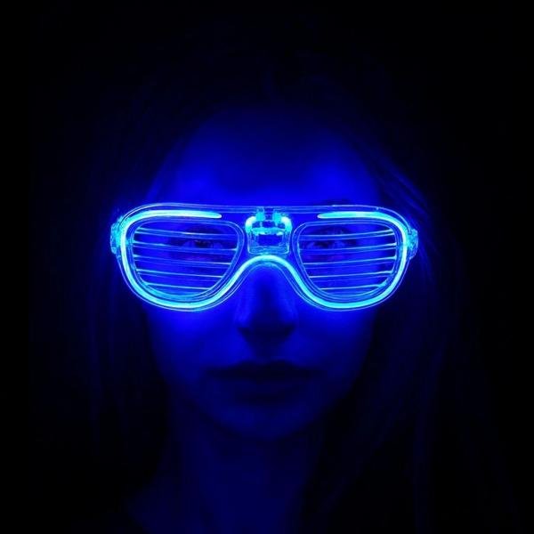 Mavi Led Işıklı Parti Gözlüğü - Neon Glow Şerit Gözlük 3 Modlu