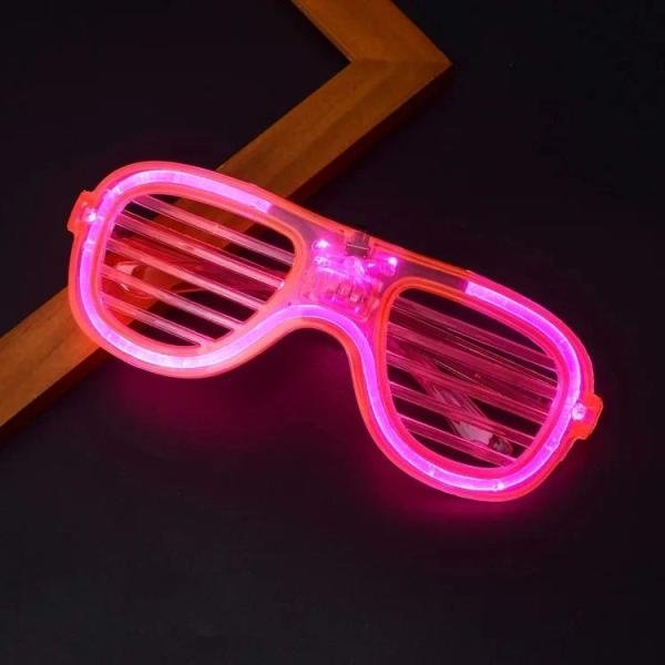 Pembe Led Işıklı Parti Gözlüğü - Neon Glow Şerit Gözlük 3 Modlu
