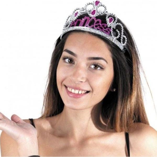 Gümüş Renk Prenses Yazılı Parti Tacı 60 Cm