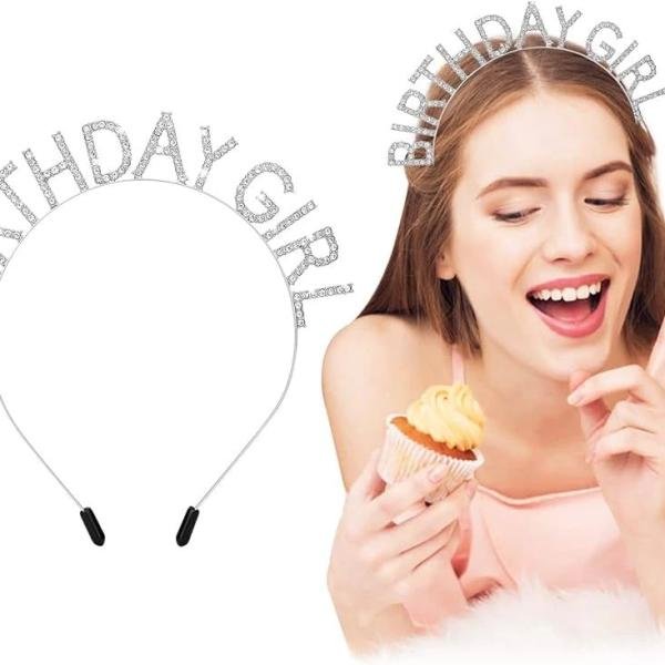 Kristal Taşlı Gümüş Birthday Girl Yazılı Doğum Günü Parti Tacı 19x11 Cm