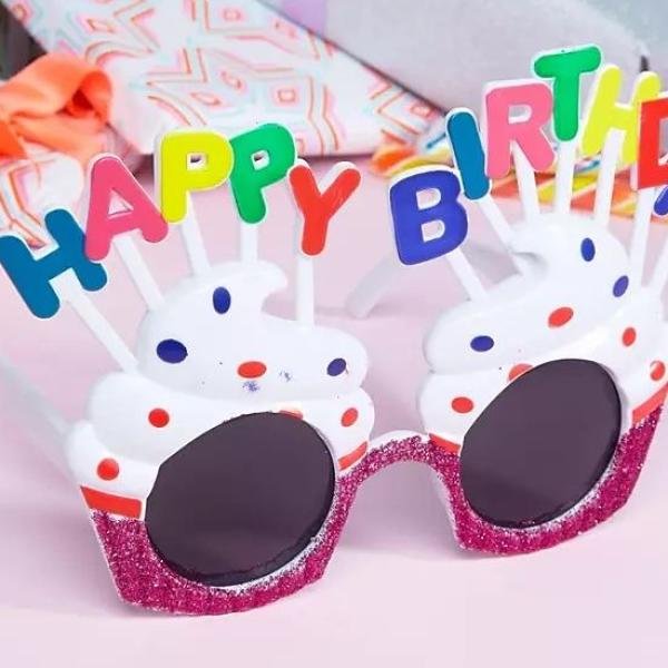 Happy Birthday Yazılı Beyaz Fuşya Renk Parti Gözlüğü 12x7 Cm