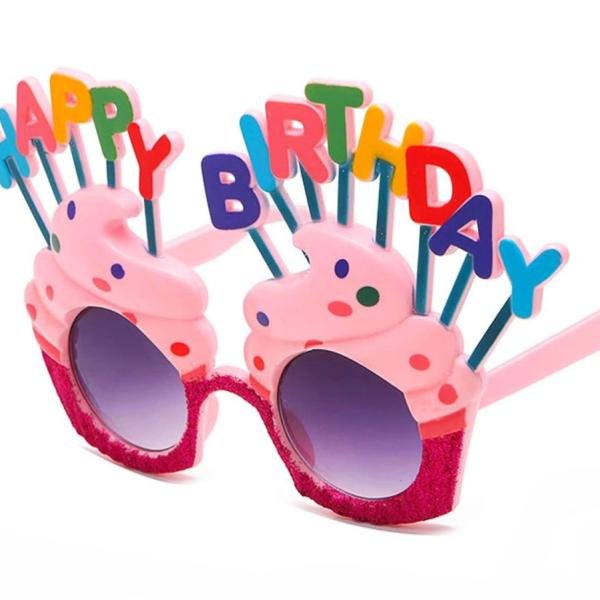 Happy Birthday Yazılı Pembe Fuşya Renk Parti Gözlüğü 12x7 Cm