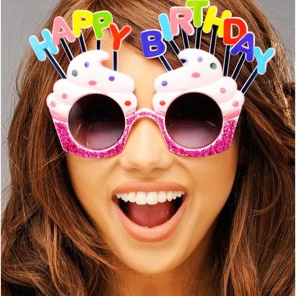 Happy Birthday Yazılı Pembe Fuşya Renk Parti Gözlüğü 12x7 Cm