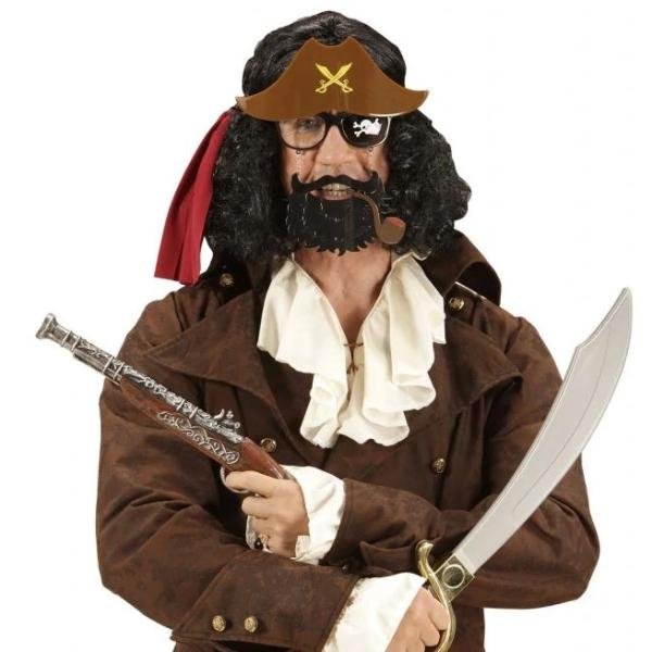 Kahve Renk Şapkalı Siyah Sakallı Lu Jack Sparrow Denizci Korsan Gözlüğü 24x25 Cm