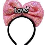 Led Işıklı 3 Farklı Fonksiyonda Yanan Gümüş Love Yazılı Fuşya Pembe Fiyonk Taç 20x17 Cm