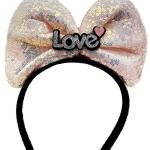 Led Işıklı 3 Farklı Fonksiyonda Yanan Gümüş Love Yazılı Toz Pembe Fiyonk Taç 20x17 Cm