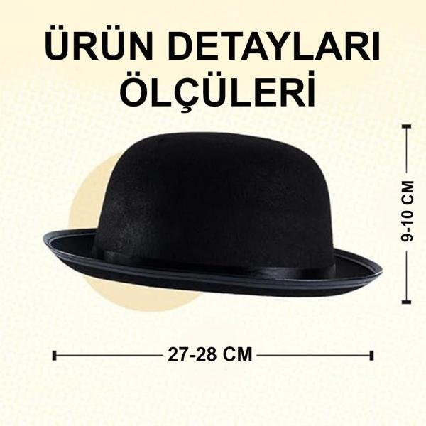 Charlie Chaplin Stil Yetişkin Şapkası – Siyah Melon Parti Şapkası