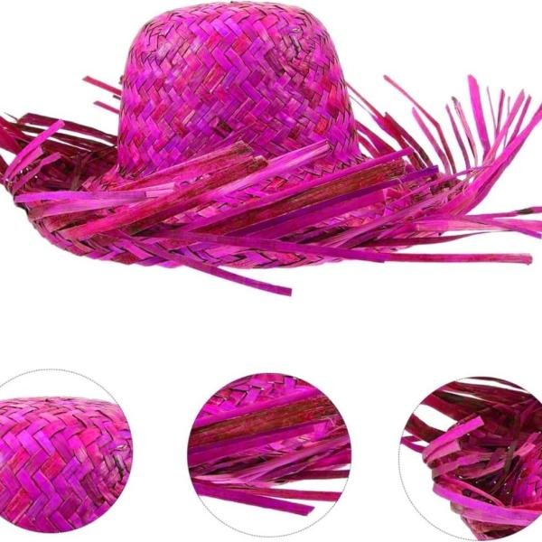 Tropikal Parti Pembe Fuşya Hasır Hawaii Şapkası 13x36 Cm