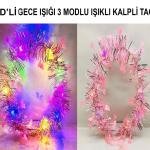 Kalp Püsküllü Gece Parıltısı 3 Modlu Led39li Işıklı Taç Pembe Renk