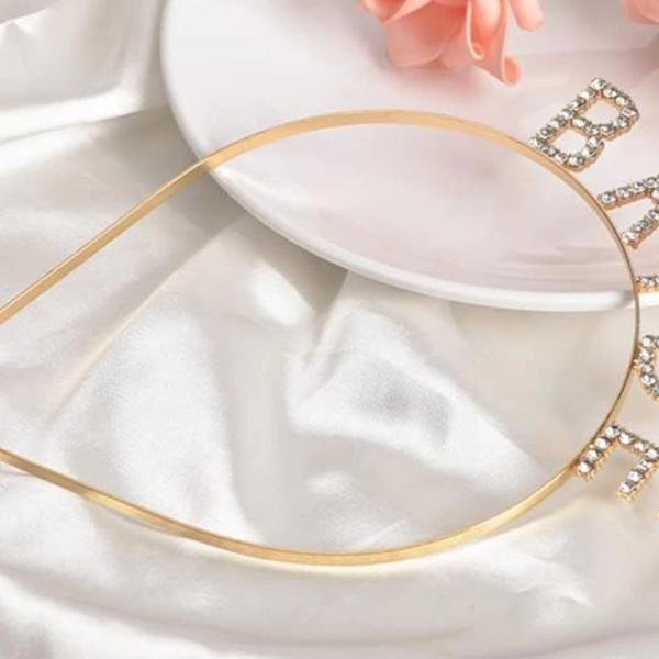 Altın Gold Renk Bekarlığa Veda Kristal Taş Bride Tacı İthal 16x10 Cm
