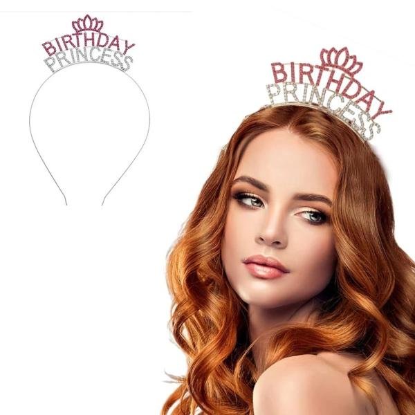 Kristal Taşlı Pembe Birthday Princess Yazılı Parti Tacı 19x11 Cm