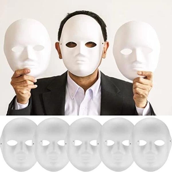 Beyaz Renk Boyanabilir Anonim Tam Yüz Cosplay Maske 24x18 Cm