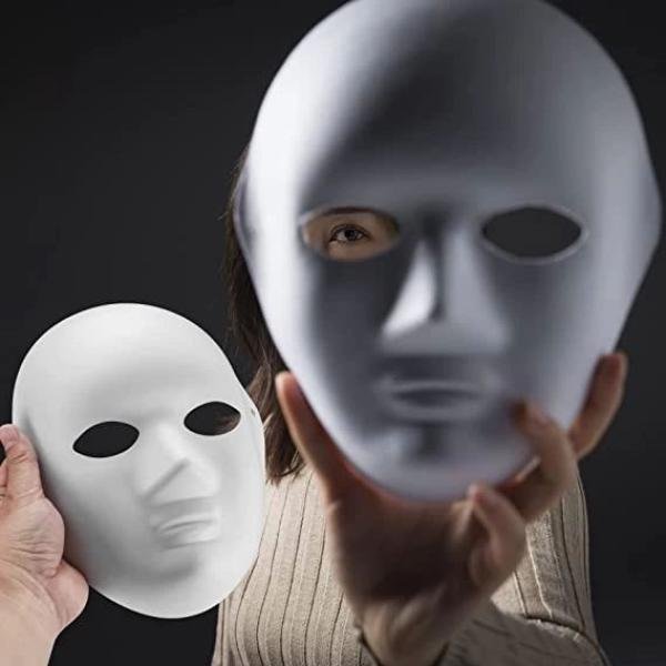 Beyaz Renk Boyanabilir Anonim Tam Yüz Cosplay Maske 24x18 Cm